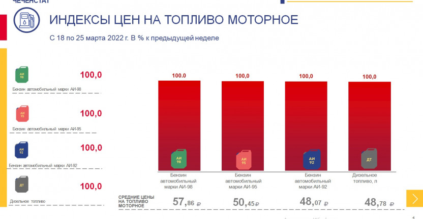 Индексы цен на топливо моторное с 18 по 25 марта 2022 г.