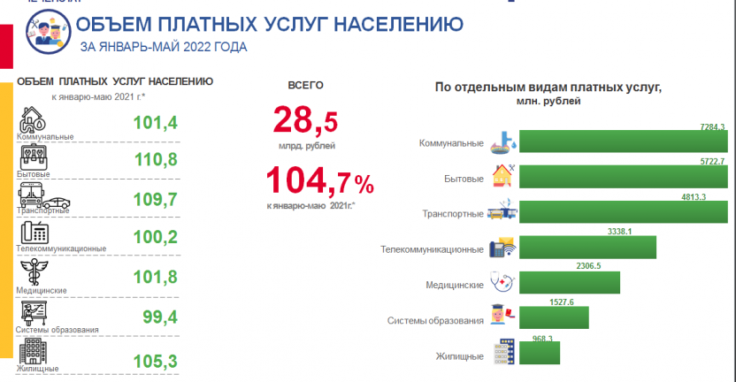 Объем платных услуг населению Чеченской Республики за январь-май 2022 года